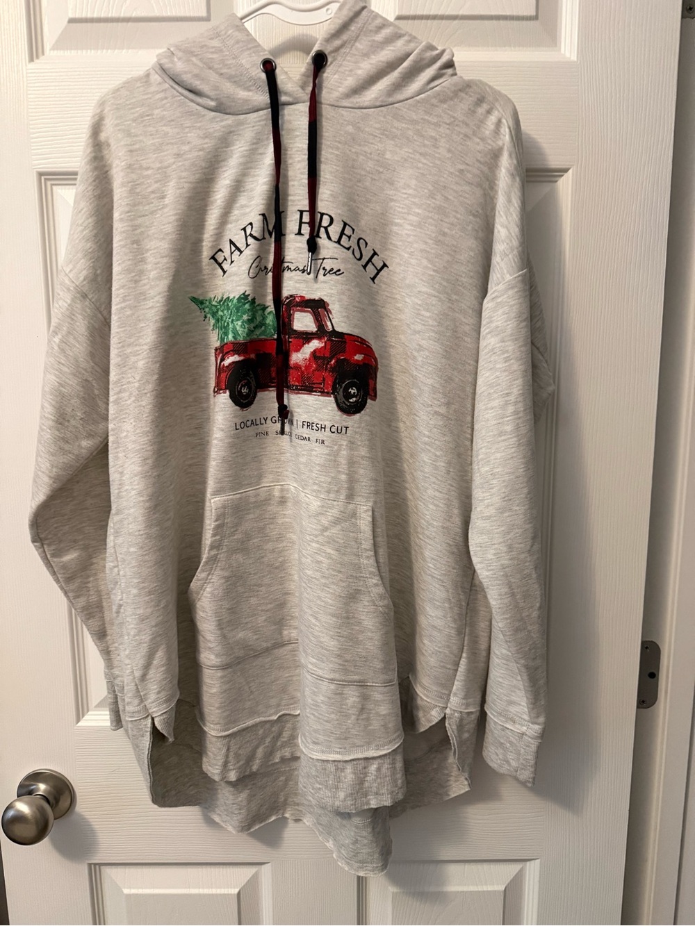 Maurices Light Gray Hoodie with Red Truck Graphic